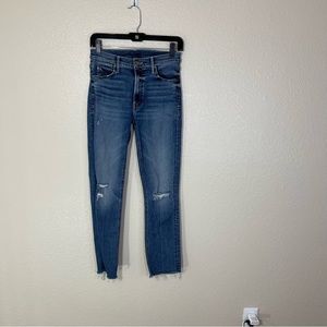 Mother Dazzler Mid Rise Ankle Fray Jeans Distressed Denim 26